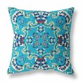 Homeroots 16 in. Cyan & Blue Filigree Indoor & Outdoor Zip Throw Pillow 411220